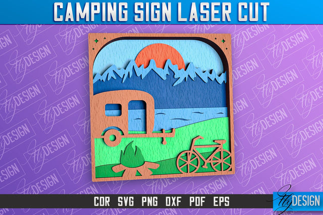 Camping Sign Laser Cut | 3D Sign Laser Cut Design | CNC Files SVG Fly Design 