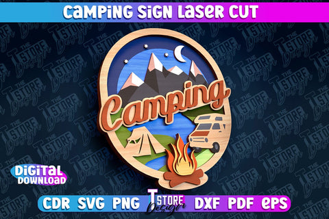 Camping Sign Laser Cut | 3D Sign Laser Cut Design | CNC Files SVG The T Store Design 