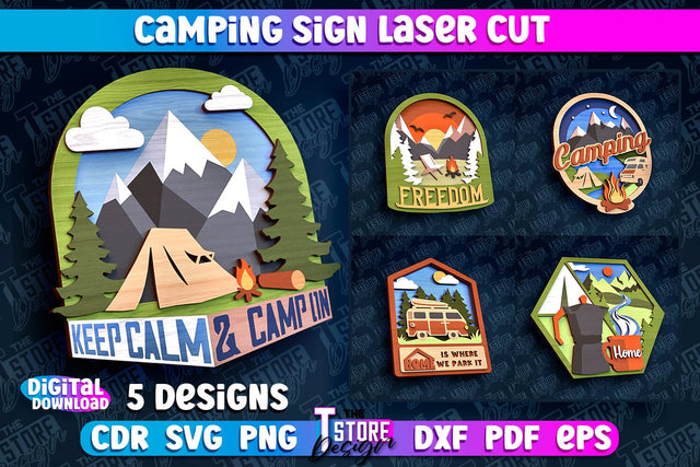 Camping Sign Laser Cut | 3D Sign Laser Cut Design | CNC Files SVG The T Store Design 