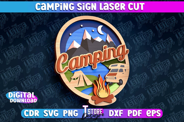 Camping Sign Laser Cut | 3D Sign Laser Cut Design | CNC Files SVG The T Store Design 