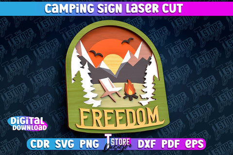 Camping Sign Laser Cut | 3D Sign Laser Cut Design | CNC Files SVG The T Store Design 