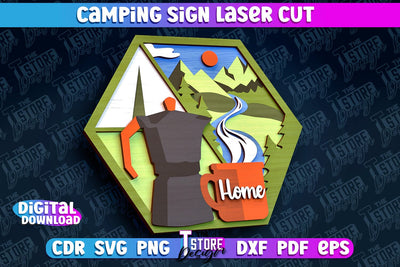 Camping Sign Laser Cut | 3D Sign Laser Cut Design | CNC Files SVG The T Store Design 