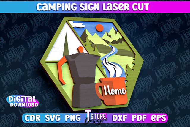Camping Sign Laser Cut | 3D Sign Laser Cut Design | CNC Files SVG The T Store Design 