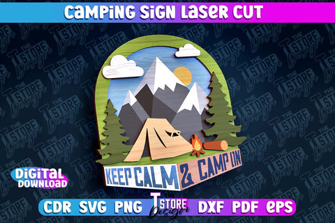 Camping Sign Laser Cut | 3D Sign Laser Cut Design | CNC Files SVG The T Store Design 