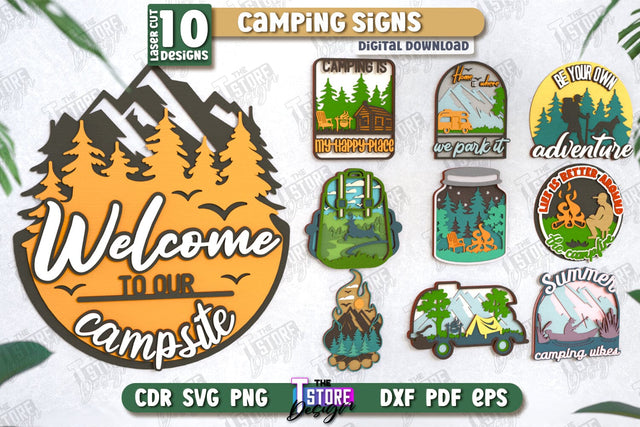 Camping Signs Bundle | 3D Camping Scene | Adventure Vibe | Hiking | CNC Files SVG The T Store Design 