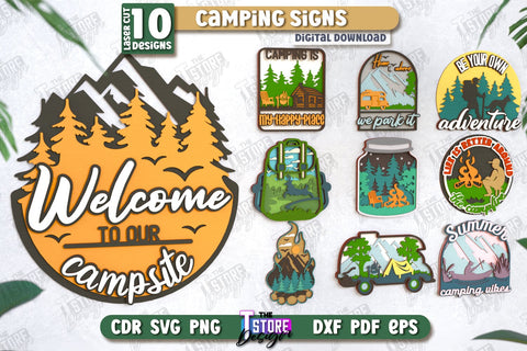 Camping Signs Bundle | 3D Camping Scene | Adventure Vibe | Hiking | CNC Files SVG The T Store Design 