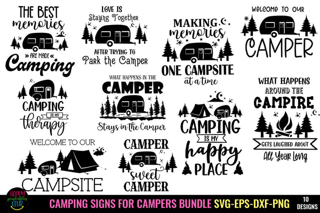 Camping Signs for Campers SVG Bundle I Camp Life SVG Bundle SVG Happy Printables Club 