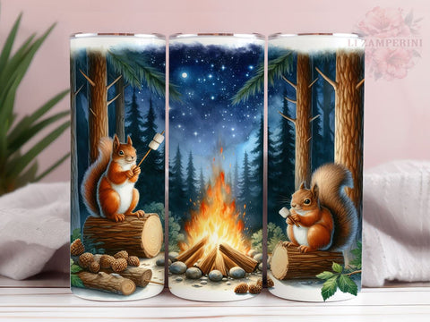 Camping Squirrel 20oz Tumbler Wrap PNG, Camping Tumbler Png, Straight & Tapered Tumbler Wrap, Instant Digital Download Sublimation Li Zamperini 
