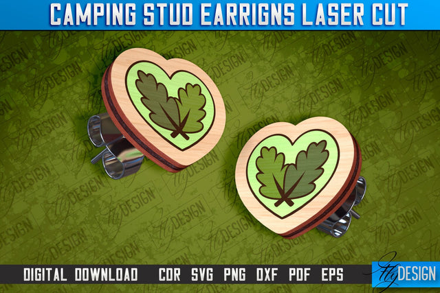 Camping Stud Earrings Laser Cut | Accessories Laser Cut Design | CNC Files SVG Fly Design 