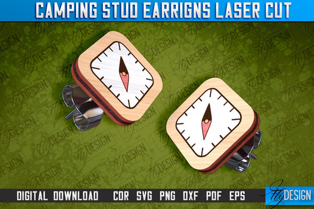Camping Stud Earrings Laser Cut | Accessories Laser Cut Design | CNC Files SVG Fly Design 