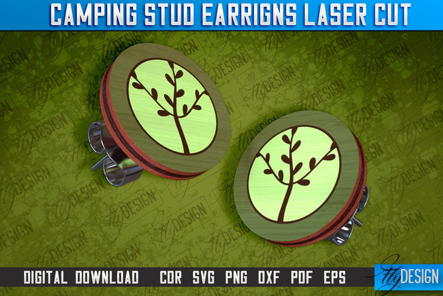 Camping Stud Earrings Laser Cut | Accessories Laser Cut Design | CNC Files SVG Fly Design 