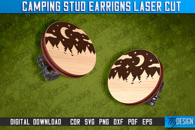 Camping Stud Earrings Laser Cut | Accessories Laser Cut Design | CNC Files SVG Fly Design 