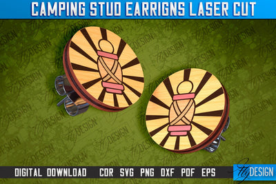 Camping Stud Earrings Laser Cut | Accessories Laser Cut Design | CNC Files SVG Fly Design 