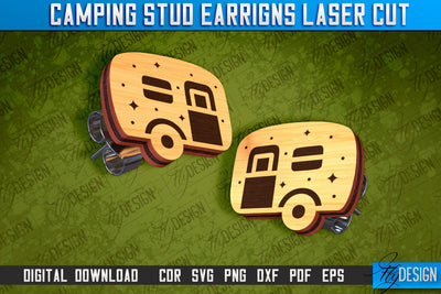 Camping Stud Earrings Laser Cut | Accessories Laser Cut Design | CNC Files SVG Fly Design 