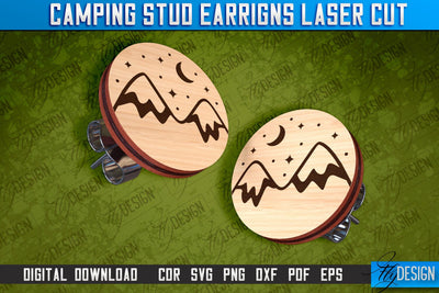Camping Stud Earrings Laser Cut | Accessories Laser Cut Design | CNC Files SVG Fly Design 