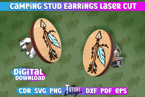 Camping Stud Earrings Laser Cut | Accessories Laser Cut Design | CNC Files SVG The T Store Design 