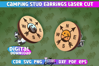 Camping Stud Earrings Laser Cut | Accessories Laser Cut Design | CNC Files SVG The T Store Design 