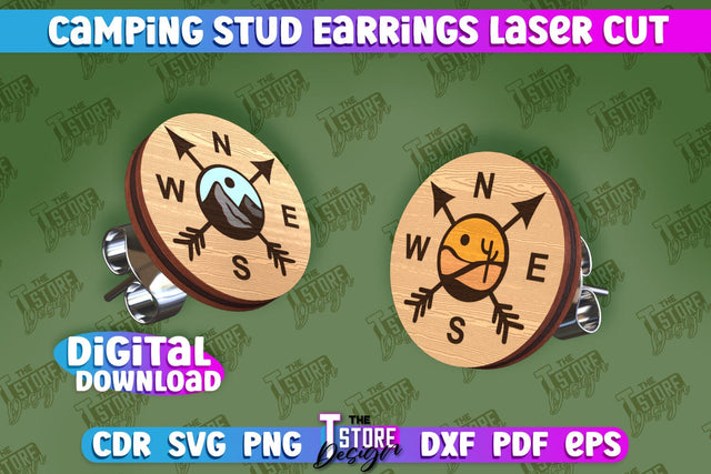 Camping Stud Earrings Laser Cut | Accessories Laser Cut Design | CNC Files SVG The T Store Design 