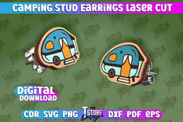 Camping Stud Earrings Laser Cut | Accessories Laser Cut Design | CNC Files SVG The T Store Design 