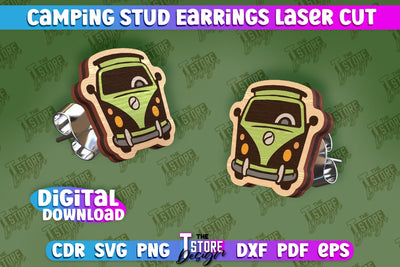 Camping Stud Earrings Laser Cut | Accessories Laser Cut Design | CNC Files SVG The T Store Design 
