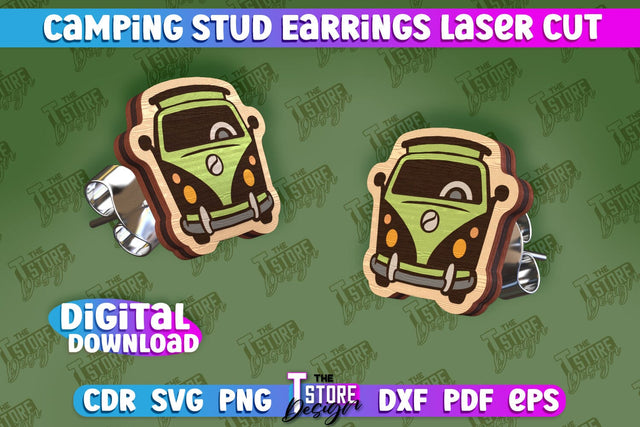 Camping Stud Earrings Laser Cut | Accessories Laser Cut Design | CNC Files SVG The T Store Design 