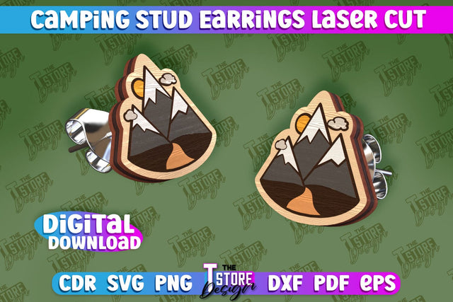 Camping Stud Earrings Laser Cut | Accessories Laser Cut Design | CNC Files SVG The T Store Design 