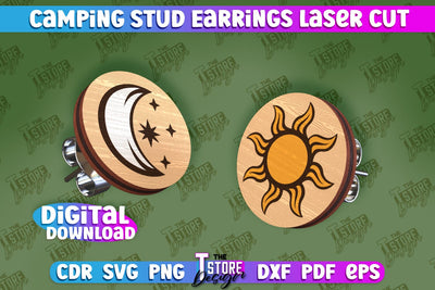 Camping Stud Earrings Laser Cut | Accessories Laser Cut Design | CNC Files SVG The T Store Design 
