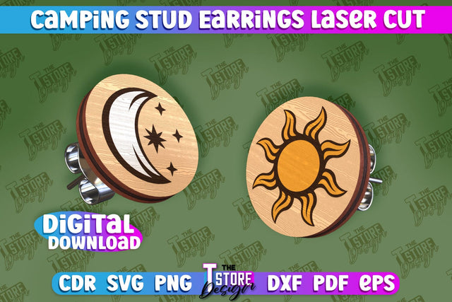 Camping Stud Earrings Laser Cut | Accessories Laser Cut Design | CNC Files SVG The T Store Design 