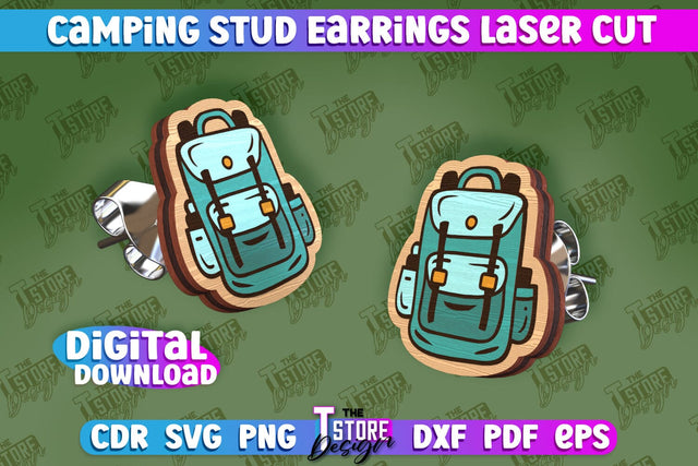 Camping Stud Earrings Laser Cut | Accessories Laser Cut Design | CNC Files SVG The T Store Design 