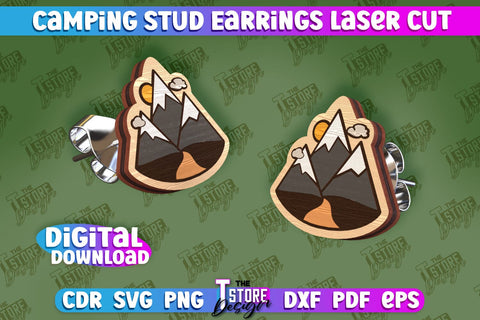 Camping Stud Earrings Laser Cut | Accessories Laser Cut Design | CNC Files SVG The T Store Design 