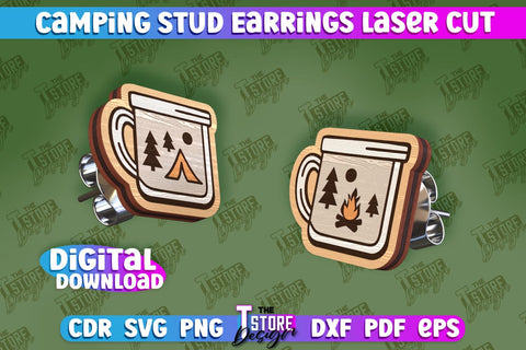 Camping Stud Earrings Laser Cut | Accessories Laser Cut Design | CNC Files SVG The T Store Design 