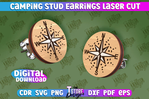 Camping Stud Earrings Laser Cut | Accessories Laser Cut Design | CNC Files SVG The T Store Design 