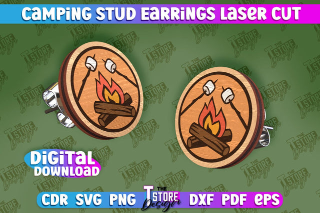 Camping Stud Earrings Laser Cut | Accessories Laser Cut Design | CNC Files SVG The T Store Design 