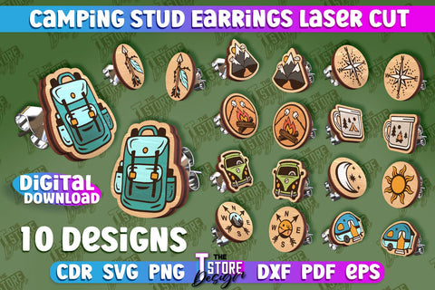 Camping Stud Earrings Laser Cut | Accessories Laser Cut Design | CNC Files SVG The T Store Design 