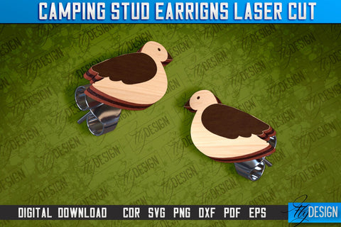 Camping Stud Earrings Laser Cut | Camper Earrings SVG Design | Accessories Laser Cut SVG Fly Design 