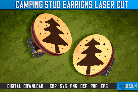 Camping Stud Earrings Laser Cut | Camper Earrings SVG Design | Accessories Laser Cut SVG Fly Design 