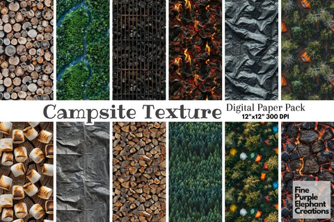 Camping Texture Digital Paper - Summer Vacation Tent Camp Digital Pattern Fine Purple Elephant Creations 