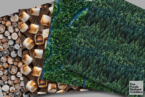 Camping Texture Digital Paper - Summer Vacation Tent Camp Digital Pattern Fine Purple Elephant Creations 