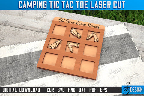 Camping Tic Tac Toe Bundle | Wooden Game Design | Adventure Vibes | CNC File SVG Fly Design 