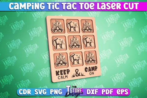 Camping Tic Tac Toe Bundle | Wooden Game Design | Adventure Vibes | CNC File SVG The T Store Design 