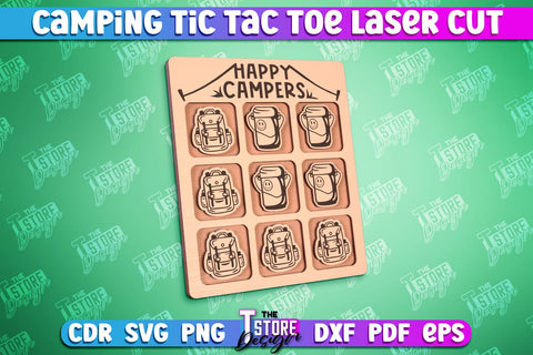 Camping Tic Tac Toe Bundle | Wooden Game Design | Adventure Vibes | CNC File SVG The T Store Design 