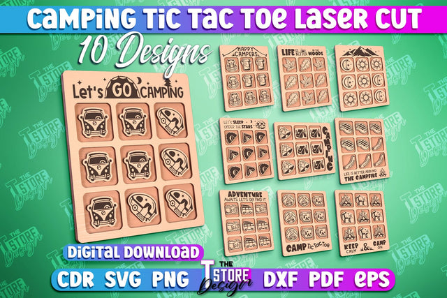 Camping Tic Tac Toe Bundle | Wooden Game Design | Adventure Vibes | CNC File SVG The T Store Design 