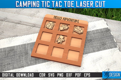 Camping Tic Tac Toe | Wooden Game Design | Adventure Vibes | CNC File SVG Fly Design 