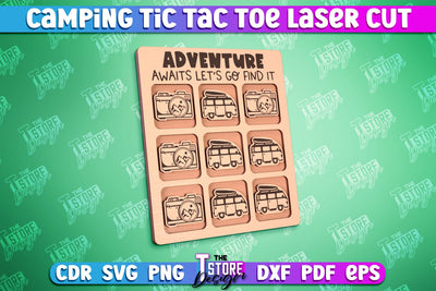 Camping Tic Tac Toe | Wooden Game Design | Adventure Vibes | CNC File SVG The T Store Design 