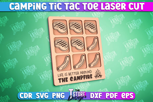 Camping Tic Tac Toe | Wooden Game Design | Adventure Vibes | CNC File SVG The T Store Design 