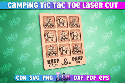 Camping Tic Tac Toe | Wooden Game Design | Adventure Vibes | CNC File SVG The T Store Design 