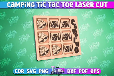 Camping Tic Tac Toe | Wooden Game Design | Adventure Vibes | CNC File SVG The T Store Design 