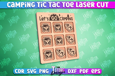 Camping Tic Tac Toe | Wooden Game Design | Adventure Vibes | CNC File SVG The T Store Design 