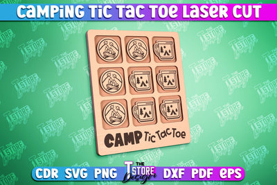 Camping Tic Tac Toe | Wooden Game Design | Adventure Vibes | CNC File SVG The T Store Design 