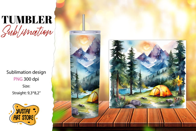 Camping tumbler sublimation. Watercolor design Sublimation Yustaf Art Store 